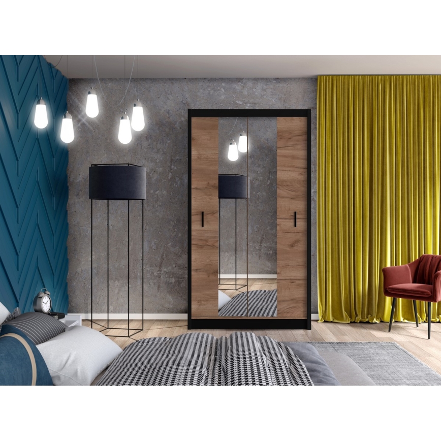 Šatní skriňa so zrkadlom MIRO 120x215 cm dub craft/čierna